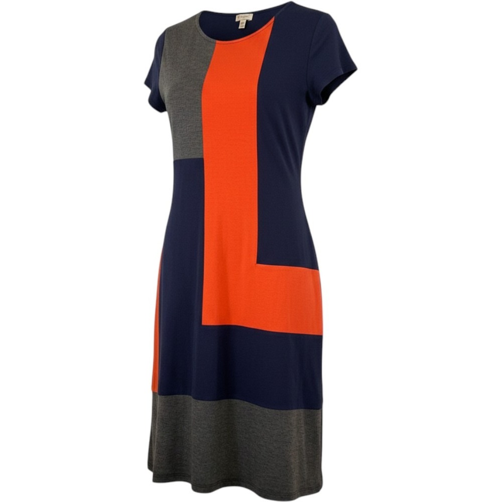 Cremieux Womens Colorblock T-Shirt Dress Navy Orange Gray Size S 99DCM16